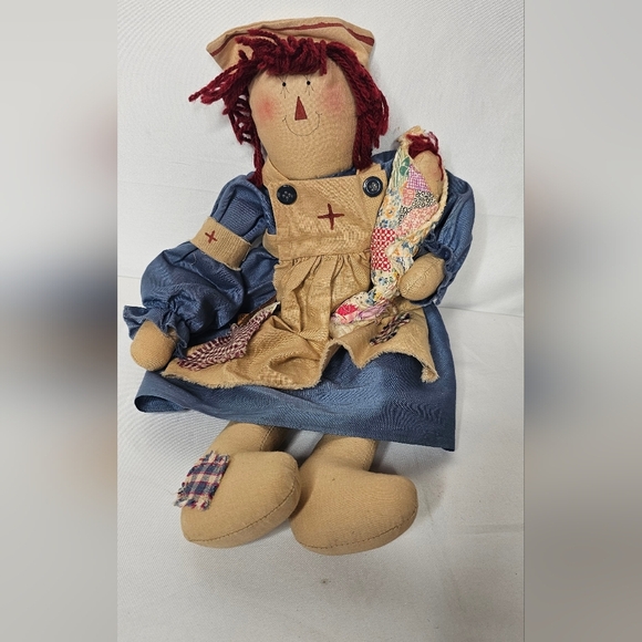 Handmade Primitive Rag Doll Nurse  with Baby Country Folk Art Cloth Vintage - Picture 1 of 9